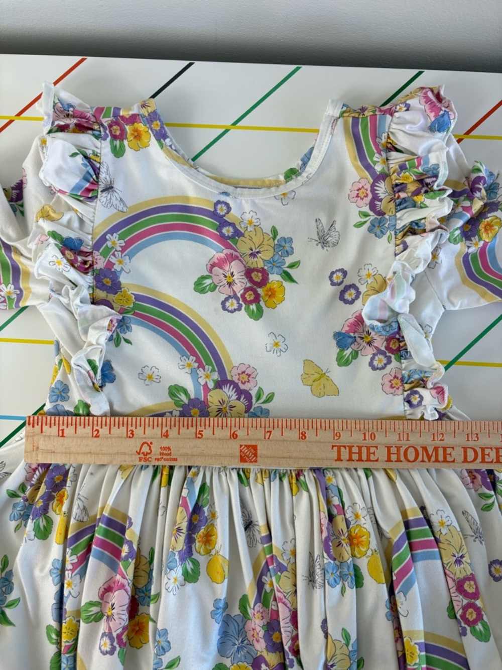 Mila & Rose White Rainbow & Floral Ruffle Sleeve Dress size 9-10 Like New - Picture 8 of 8